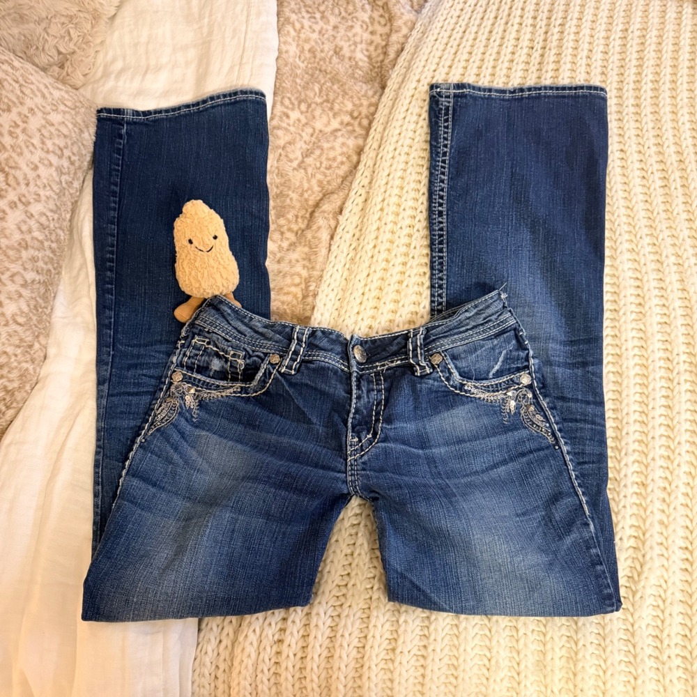 Silver Jeans Co Suki Mid Rise Bootcut Embellished Sequin Dark Wash Jeans W28 L31